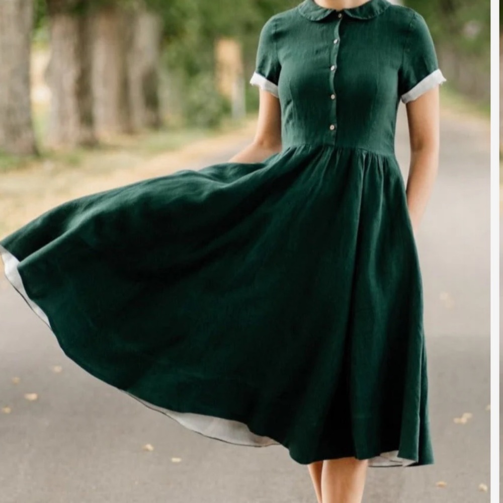 Son de Flor Forest Green Midi Dress with White Trim
